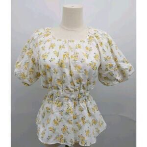 ASTR the Label Women's Size XS Vendetti Floral Print Cotton Top White Yellow